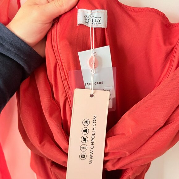 Oh Polly Nirvana Long Sleeved Ruched Mini Dress NWT Red Size 10 - Picture 8 of 9